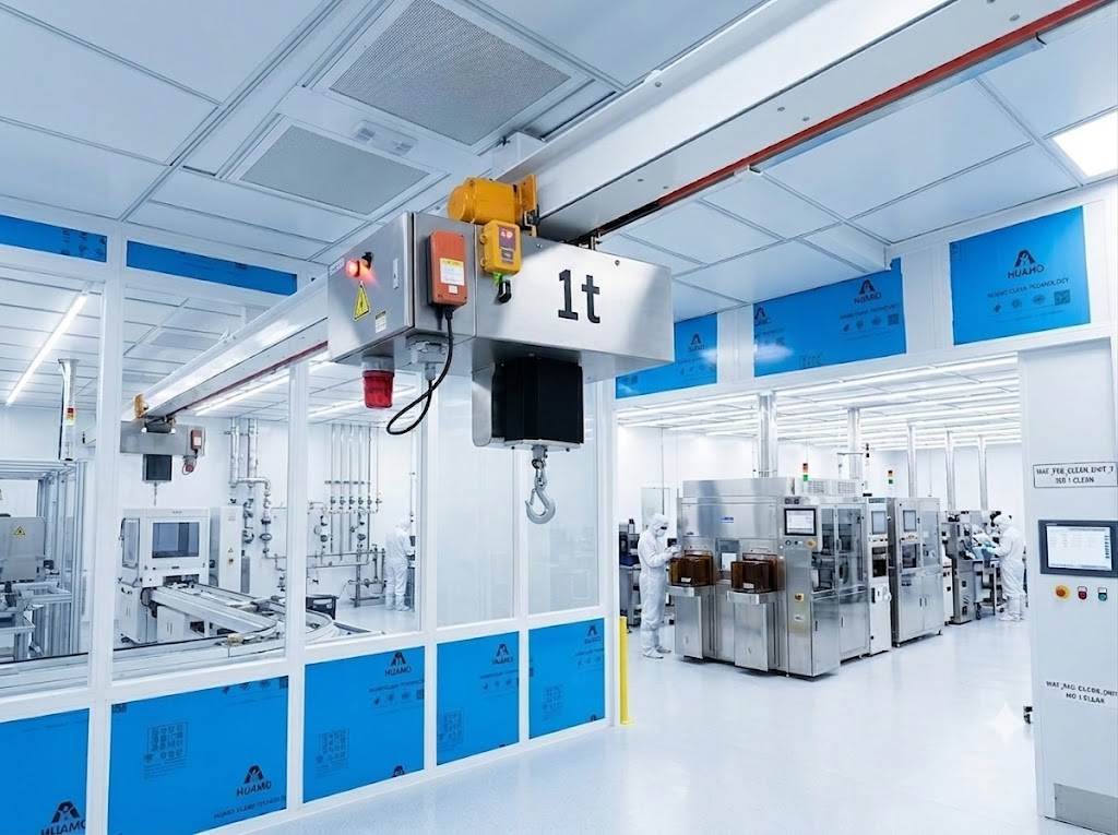 Overhead monorail workstation crane for cleanroom
